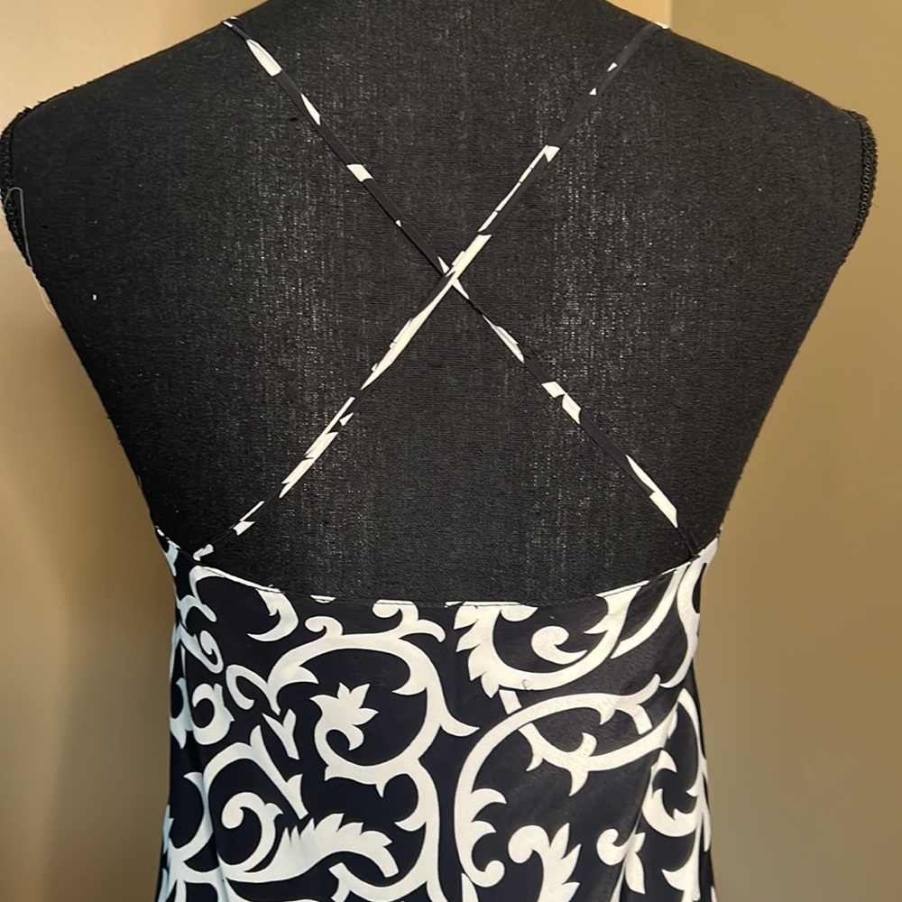 Vintage 90’s Cross Back Tilip Hem Slip Dress; Bold Graphic Black and White - Picture 7 of 9